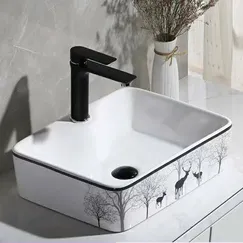 CHẬU LAVABO VUÔNG ĐẶT BÀN SỨ TRẮNG