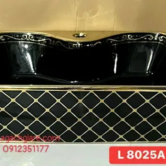 Chậu Lavabo Chữ Nhật Giá Rẻ đen viền vàng