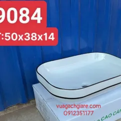 Chậu Lavabo Chữ Nhật Giá Rẻ trắng viền vàng