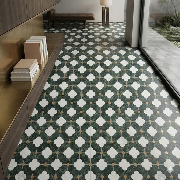 Gạch Bông 40x40 Ốp Lát Trang Trí xanh rêu trắng FG4632