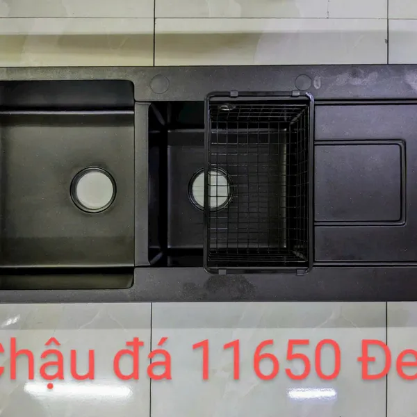 Chậu Rửa Chén Bằng Đá 2 ngăn màu xám - màu đen 11650