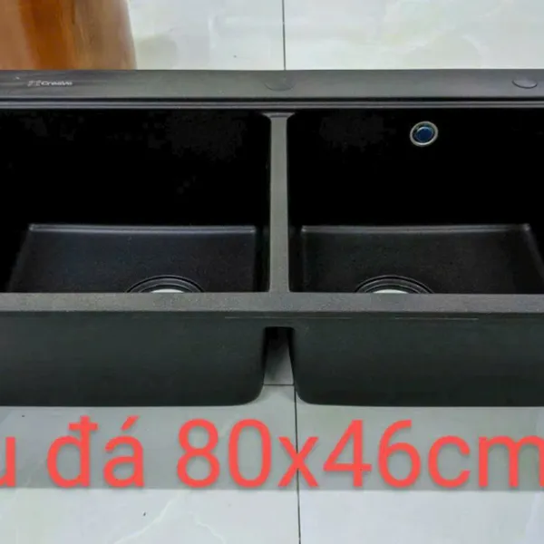 Chậu Rửa Chén Bằng Đá 2 ngăn màu xám - màu đen 8046