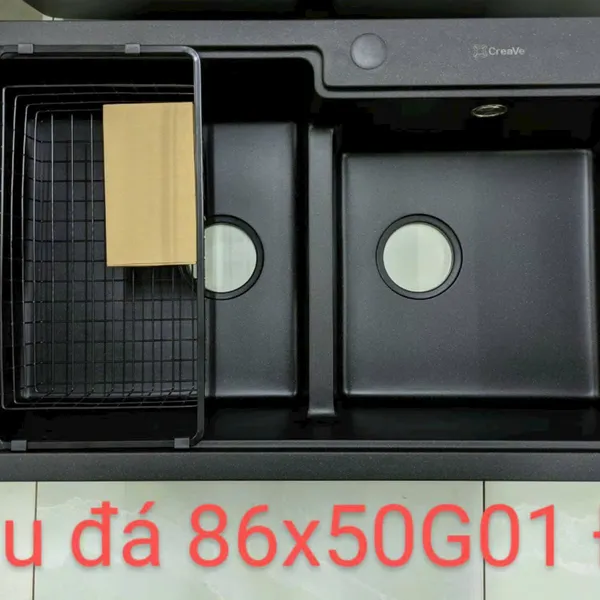 Chậu Rửa Chén Bằng Đá 2 ngăn màu xám - màu đen 8650
