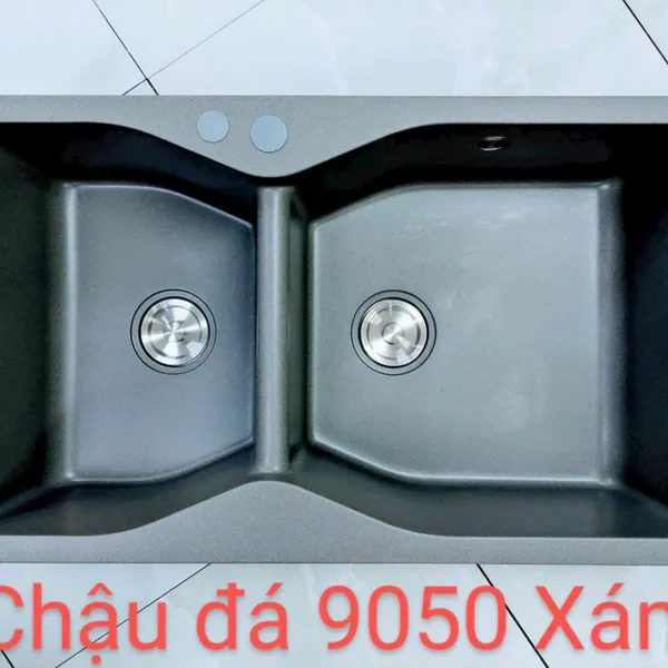 Chậu Rửa Chén Bằng Đá 2 ngăn màu xám - màu đen 9050