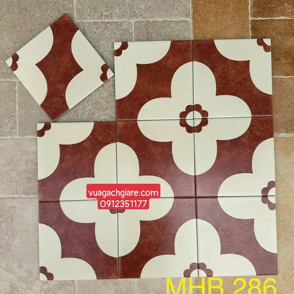 Gạch Bông 20x20 Ốp Lát Trang Trí Giá Rẻ bông hoa đỏ trắng MHB 286