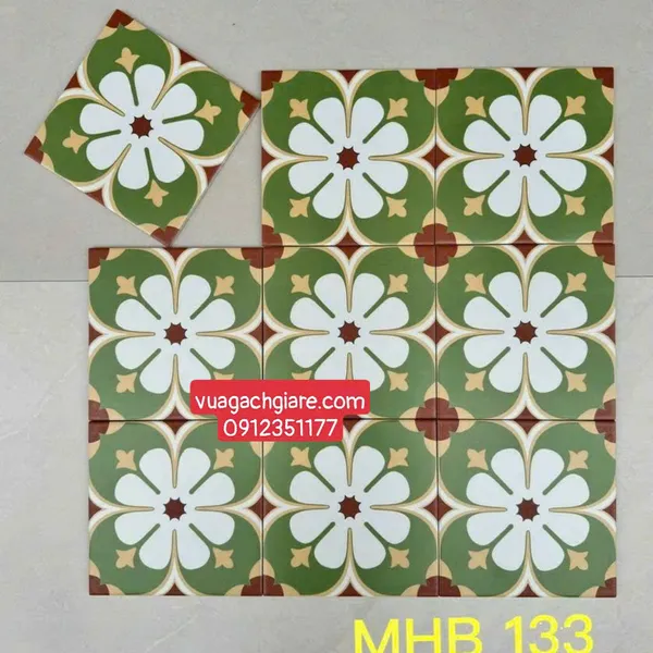 Gạch Bông 20x20 Ốp Lát Trang Trí Giá Rẻ bông hoa trắng xanh rêu MHB 133