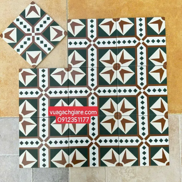 Gạch Bông 20x20 Ốp Lát Trang Trí Giá Rẻ đen trắng viền nâu MHB 378