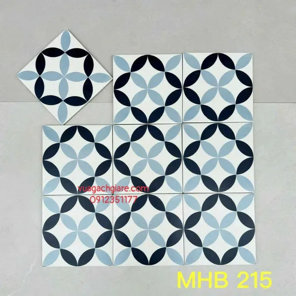 Gạch Bông 20x20 Ốp Lát Trang Trí Giá Rẻ đồng tiền trắng xám đen MHB 215