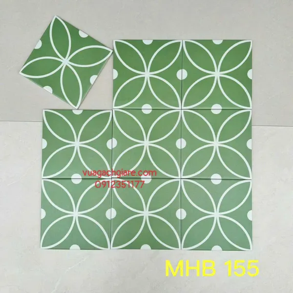 Gạch Bông 20x20 Ốp Lát Trang Trí Giá Rẻ đồng tiền xanh viền trắng MHB 155