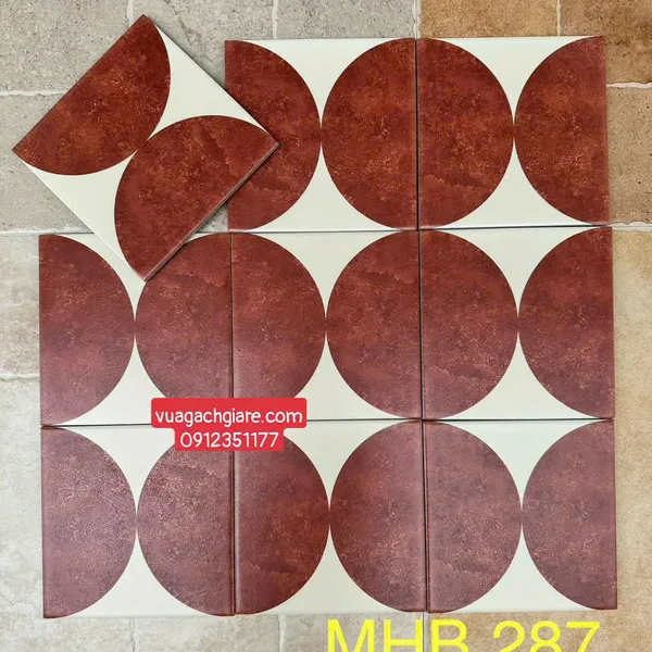 Gạch Bông 20x20 Ốp Lát Trang Trí Giá Rẻ hình tròn đỏ trắng MHB 287