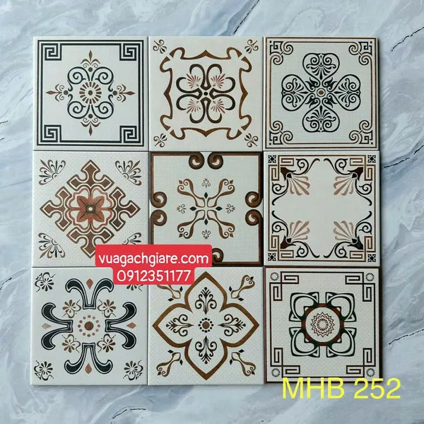 Gạch Bông 20x20 Ốp Lát Trang Trí Giá Rẻ hoa văn nâu trắng MHB252