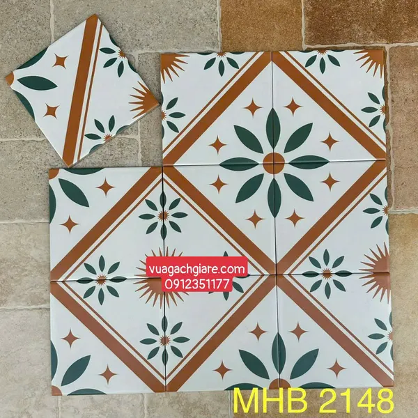 Gạch Bông 20x20 Ốp Lát Trang Trí Giá Rẻ trắng viền nâu MHB 2148