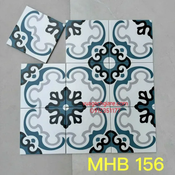 Gạch Bông 20x20 Ốp Lát Trang Trí Giá Rẻ trắng viền xám xanh MHB 156