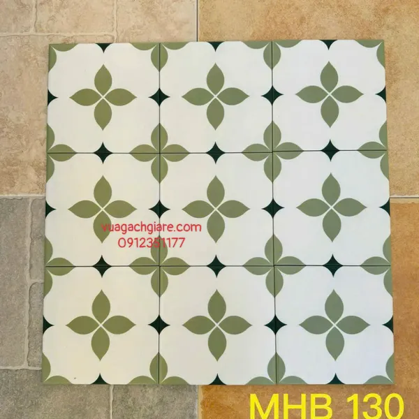 Gạch Bông 20x20 Ốp Lát Trang Trí Giá Rẻ bông hoa xanh rêu trắng MHB 130