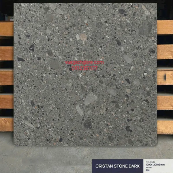 Gạch Đá Mờ 120x120 Ốp Lát Ấn Độ terrazzo xám đậm