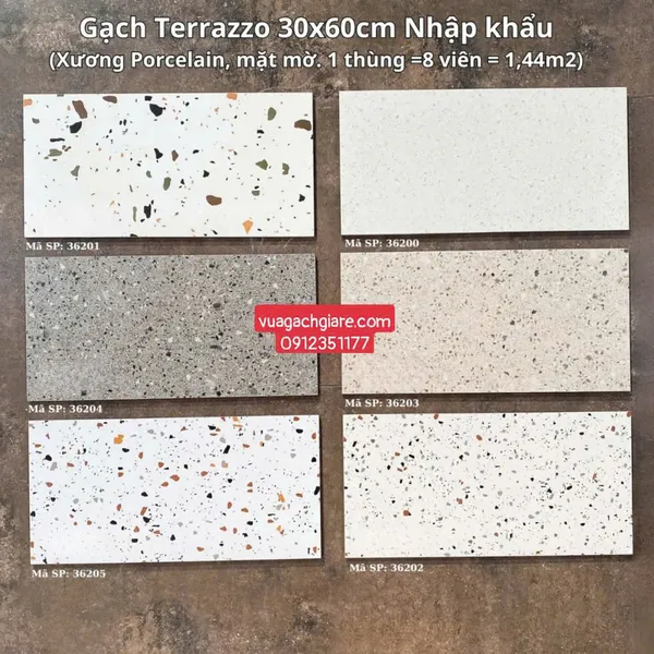Gạch Đá Mờ 30x60 Ốp Lát terrazzo trắng 36200