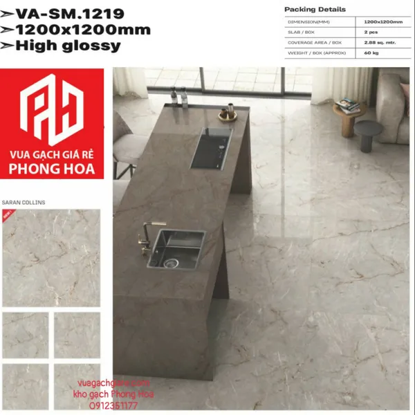 Gạch Đá Ốp Lát 120x120 Cao Cấp Ấn Độ xám vân đá VA-SM.1219