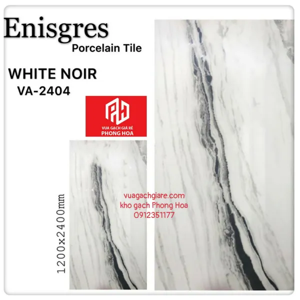 Gạch Đá Ốp Lát 120x240 Cao Cấp Ấn Độ trắng vân khói đen VA-2404
