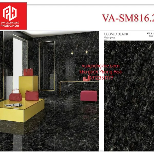 Gạch Đá Ốp Lát 80x160 Cao Cấp Ấn Độ đen vân trắng VA-SM816.28