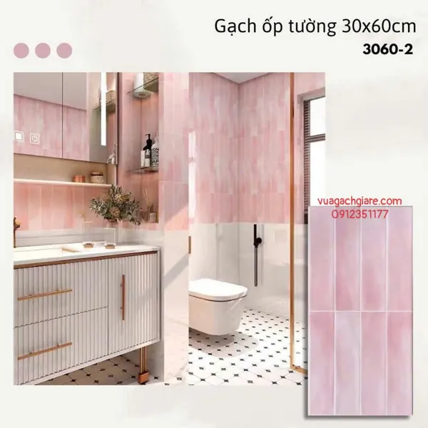 Gạch Men 30x60 Ốp Tường Trang Trí giả thẻ màu hồng 3060 - 2