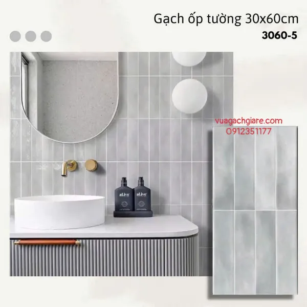 Gạch Men 30x60 Ốp Tường Trang Trí giả thẻ màu xám 3060 - 5