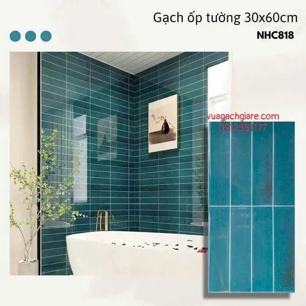 Gạch Men 30x60 Ốp Tường Trang Trí giả thẻ màu xanh coban NHC818