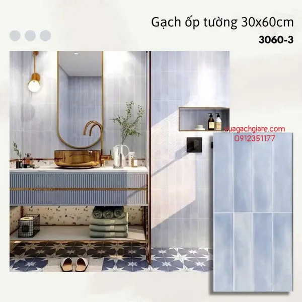 Gạch Men 30x60 Ốp Tường Trang Trí giả thẻ màu xanh dương 3060 - 3