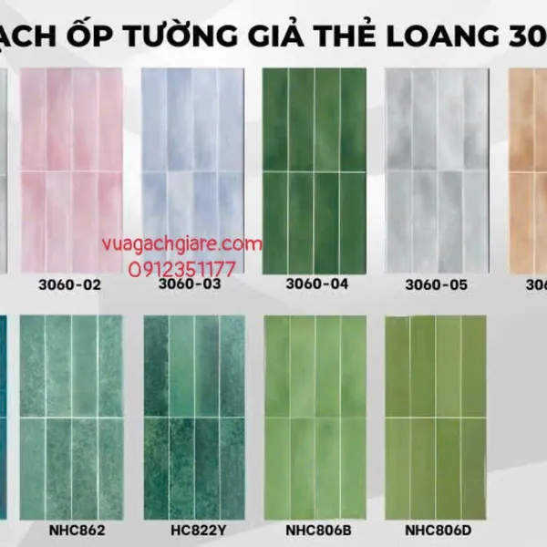 Gạch Men 30x60 Ốp Tường Trang Trí giả thẻ màu hồng 3060 - 2