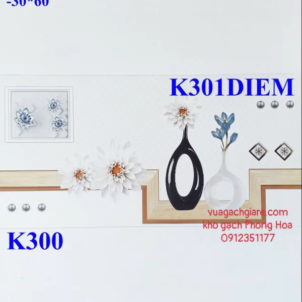 Gạch Men Ốp Tường 30x60 trắng trơn KV301U