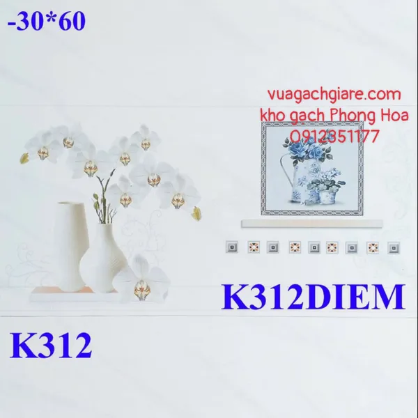 Gạch Men Ốp Tường 30x60 trắng vân khói KV312U