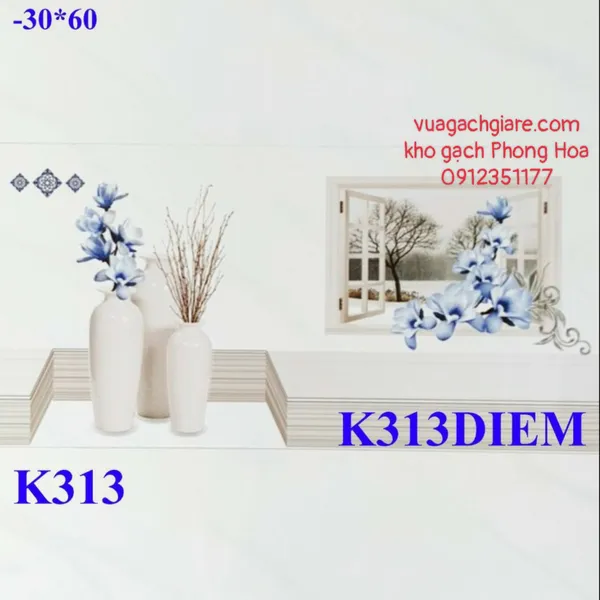 Gạch Men Ốp Tường 30x60 trắng vân khói KV313U
