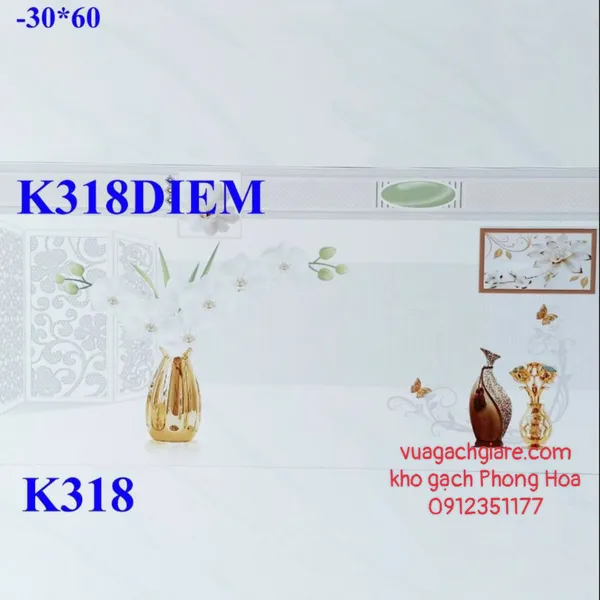 Gạch Men Ốp Tường 30x60 trắng vân khói KV318U