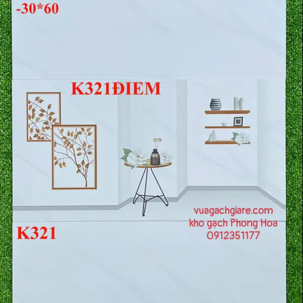 Gạch Men Ốp Tường 30x60 trắng vân khói K321UV