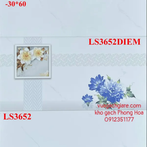 Gạch Men Ốp Tường 30x60 trắng vân khói LS3652UV
