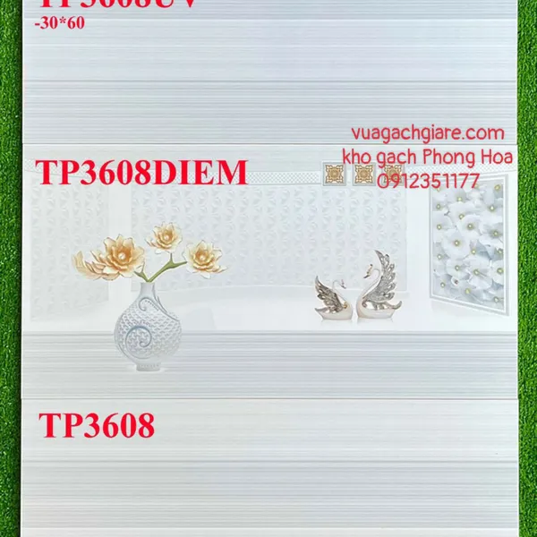 Gạch Men Ốp Tường 30x60 sọc ngang xám nhạt 3608UV