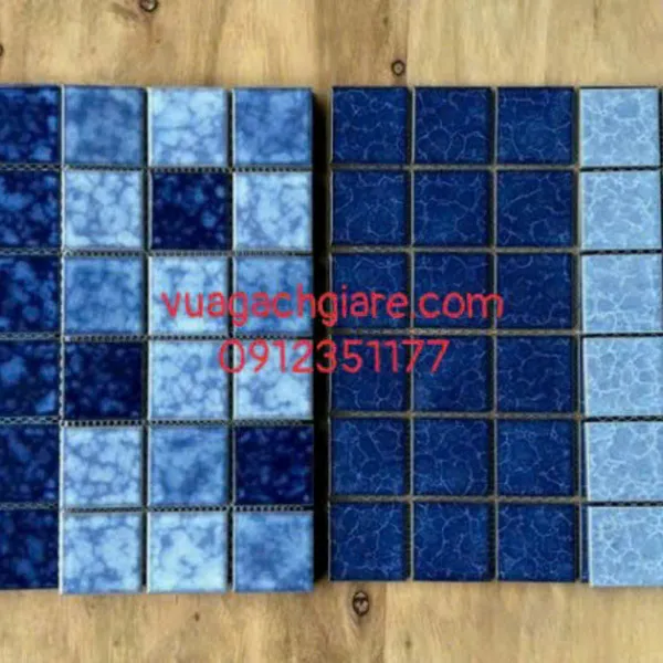 Gạch Mosaic Gốm Sứ màu xanh men rạn đậm nhạt