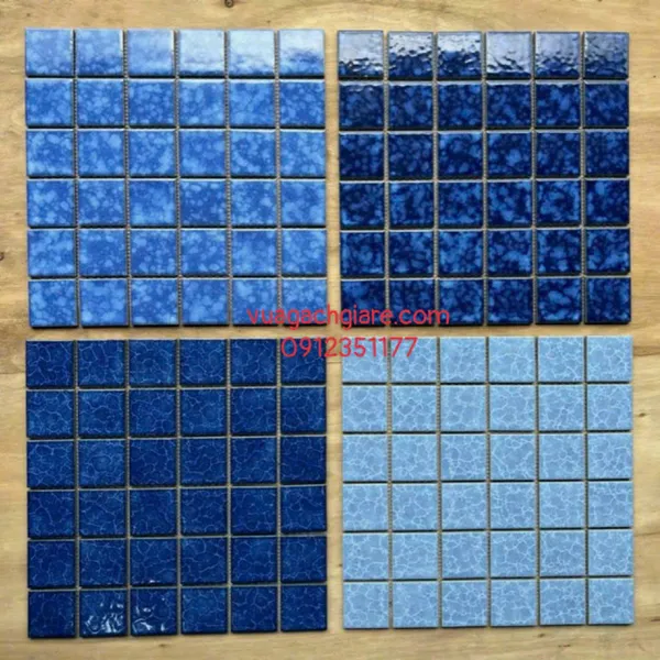 Gạch Mosaic Gốm Sứ màu xanh men rạn đậm nhạt