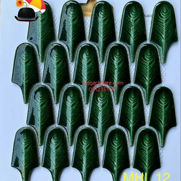 Gạch Mosaic Lông Vũ Ốp Dán Trang Trí màu xanh lá đậm MHL 12