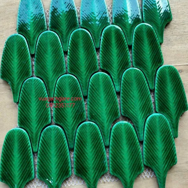 Gạch Mosaic Lông Vũ Ốp Dán Trang Trí màu xanh lá cây