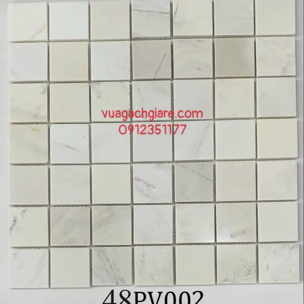 Gạch Mosaic Đá Tự Nhiên Ốp Dán Trang Trí vân đá màu trắng 48PV002 - 48PV001.2