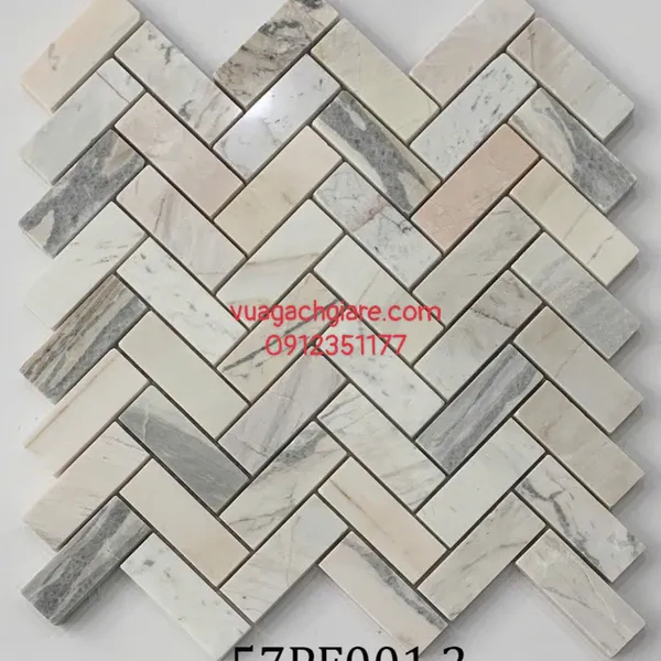 Gạch Mosaic Đá Tự Nhiên Ốp Dán Trang Trí vân đá trắng đen 57PF001.2
