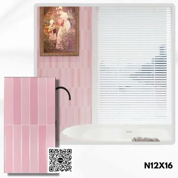 Gạch Men 30x60 Ốp Tường Trang Trí giả thẻ màu hồng N12X16