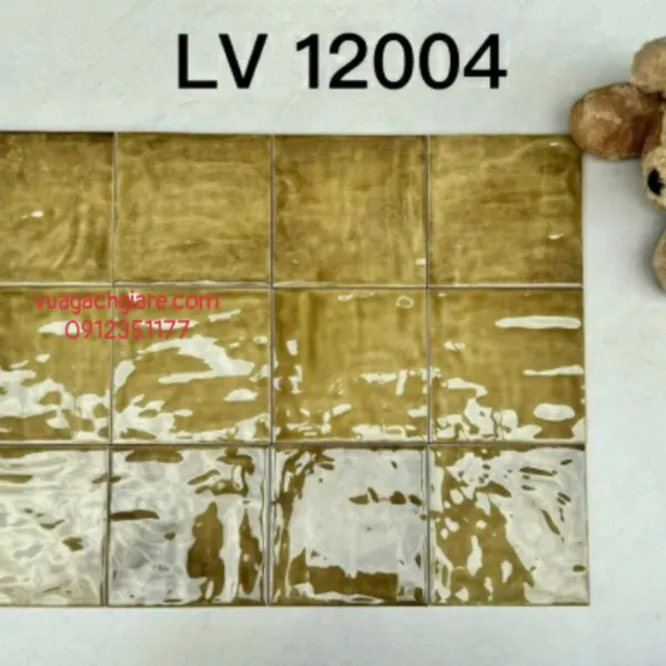 Gạch Thẻ 12x12 Ốp Lát Trang Trí màu vàng mù tạt gợn sóng LV12004