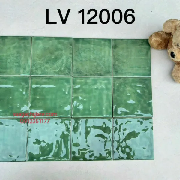 Gạch Thẻ 12x12 Ốp Lát Trang Trí màu xanh rêu gợn sóng LV12006