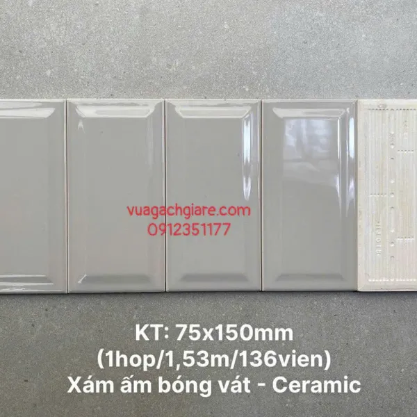 Gạch Thẻ 7.5x15 Ốp Lát Trang Trí Giá Rẻ vát cạnh màu xám