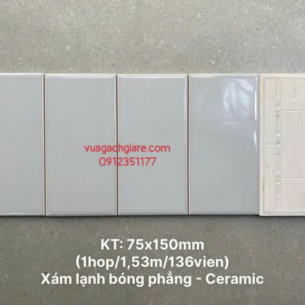 Gạch Thẻ 7.5x15 Ốp Lát Trang Trí Giá Rẻ màu xám nhạt