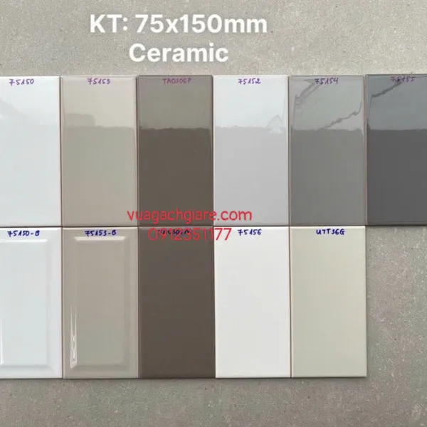 Gạch Thẻ 7.5x15 Ốp Lát Trang Trí Giá Rẻ vát cạnh màu xám