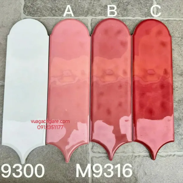 Gạch Thẻ 9x30 Ốp Lát Trang Trí màu hồng lông vũ gợn sóng M9316