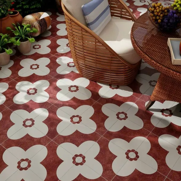 Gạch Bông 20x20 Ốp Lát Trang Trí Giá Rẻ bông hoa đỏ trắng MHB 286