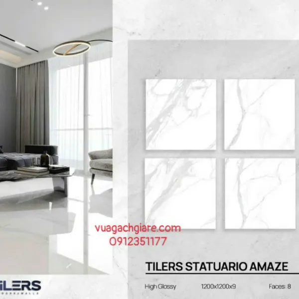 Gạch Đá 120x120 Ốp Lát Ấn Độ trắng vân khói